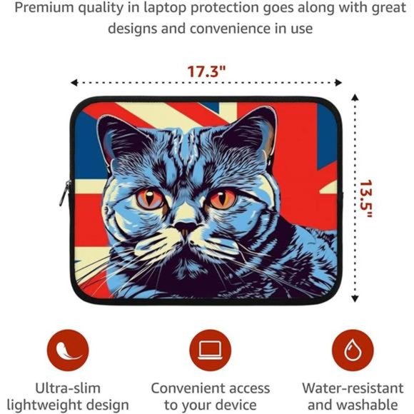 British Cat HP 16" Sleeve - Britain Flag Laptop Sleeve - with Zipper - 1-Sided - Picture 2 of 5